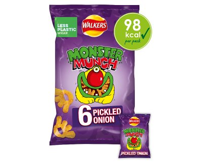 Mega Monster Munch Pickled Onion Flavour Baked Corn Snack 6 x 22g x18